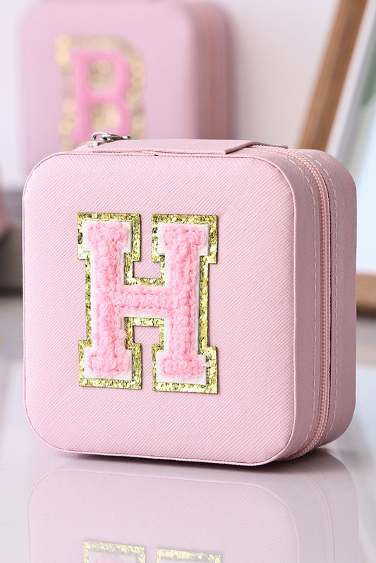 Pink H Chenille Letter Graphic Jewelry Organizer Box