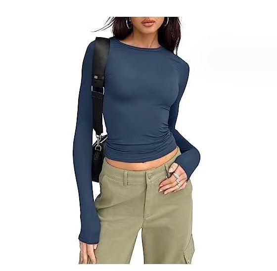 Women's Slim Long-sleeved Pullovers Tops Solid Causal Fit Shirts