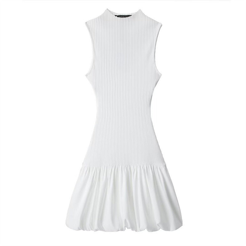 French new style hot girl slim backless dress ribbed balloon style short skirt