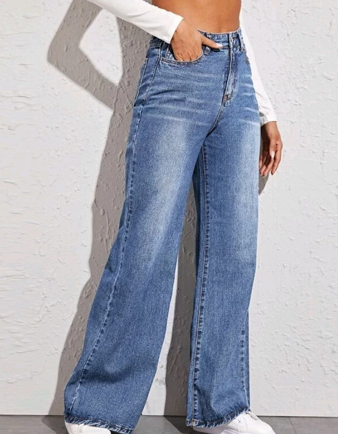 High Waist Loose Jeans For Women Fashion Casual Denim Wide Leg Pants Street Casual Trousers