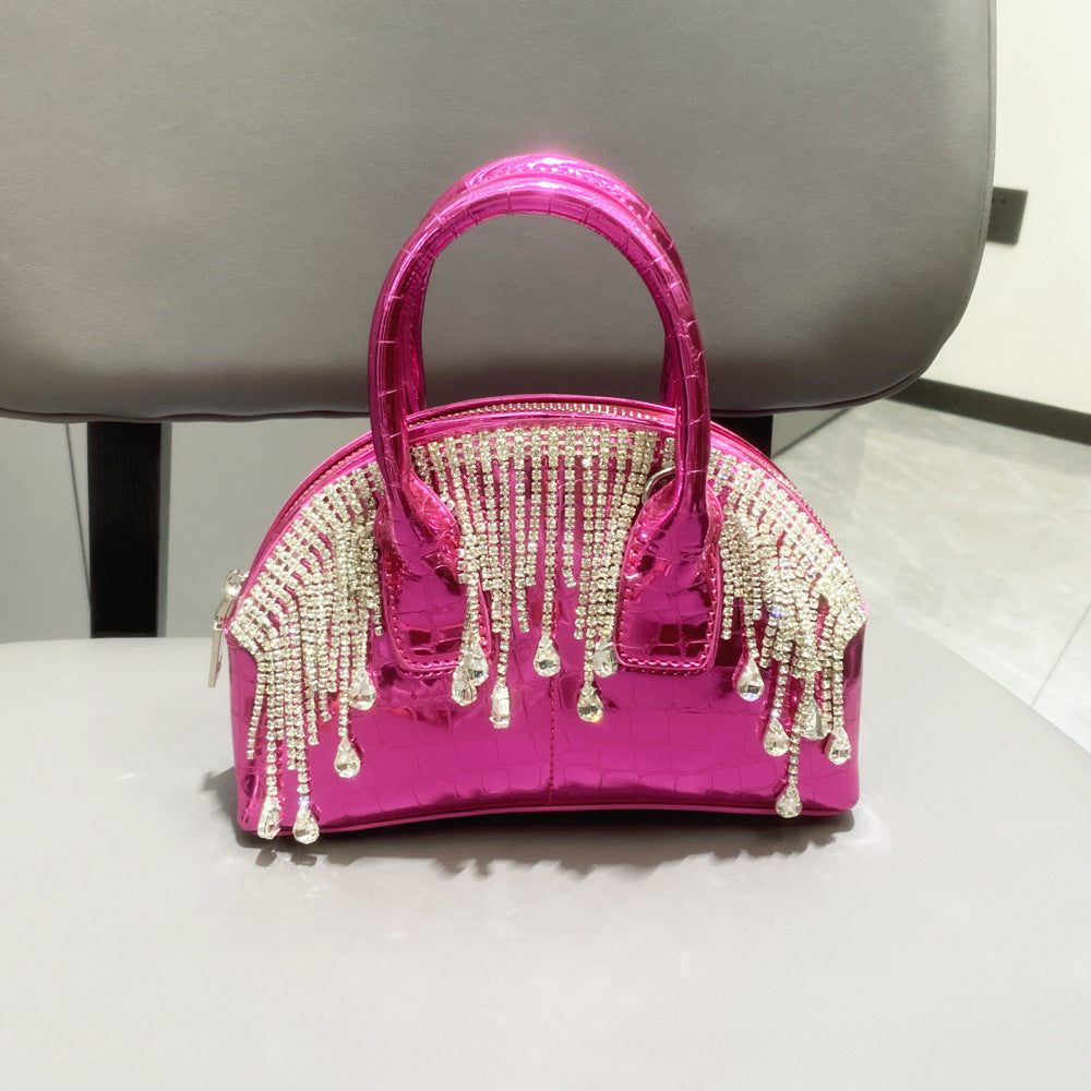 One-shoulder Crossbody Glossy Diamond Tassel Handbags