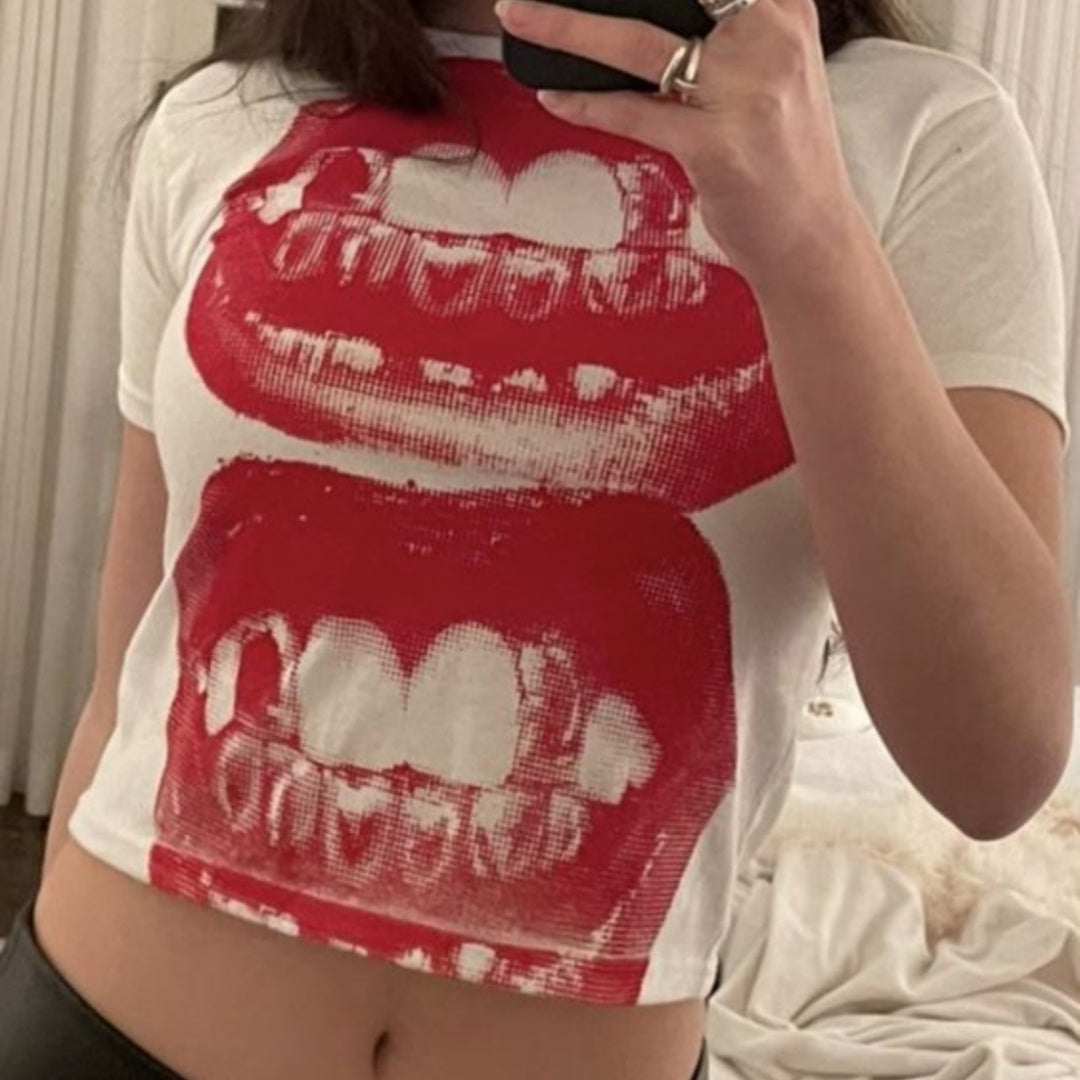 Lip Printings Short Top For Women