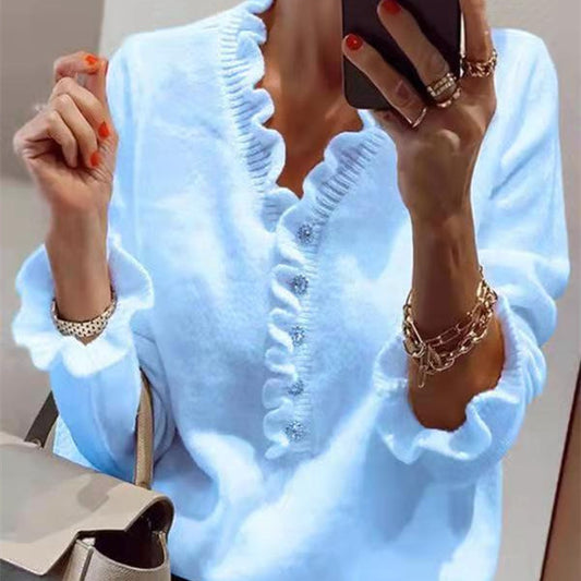 European And American Long Sleeve Ruffled Women's Knitwear