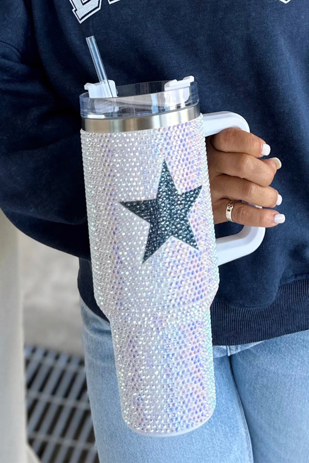 White Star Shape Full Rhinestone Stainless Stanley Cup 40oz