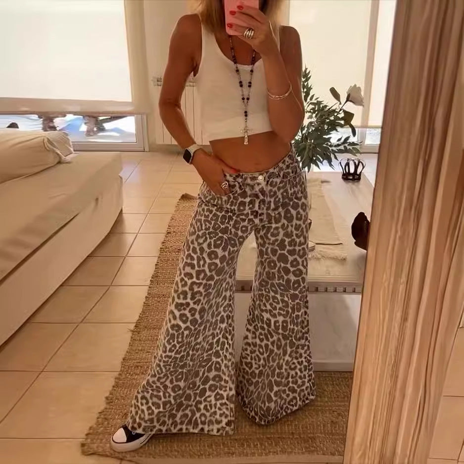 Cross-border Foreign Trade Vest Leopard Print Trousers Two-piece Set