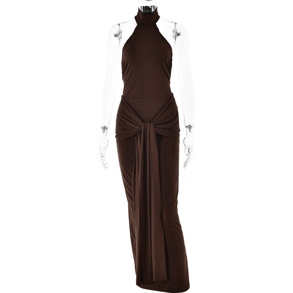 Round neck strappy dress for women, sexy hot girl fashionable backless tight long dress