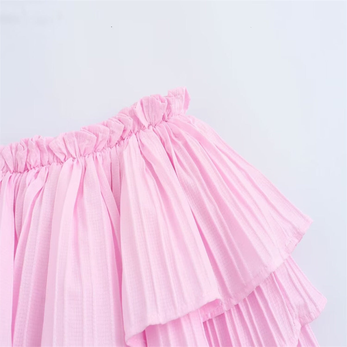 Sweet and fresh elastic waist layered decoration pink half skirt for women