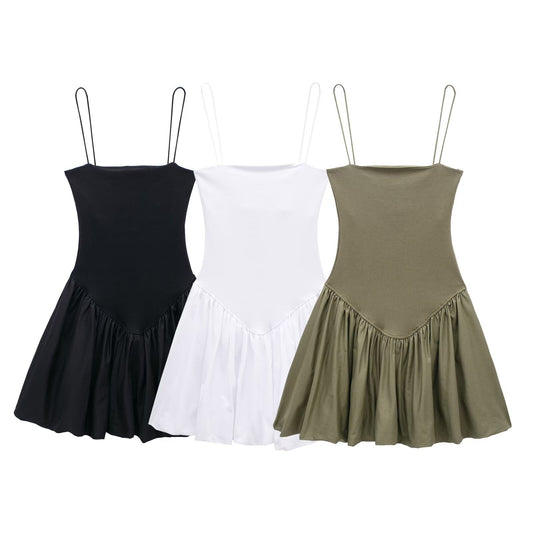 European and American style low-neck sleeveless slim-fit suspender waist dress for women