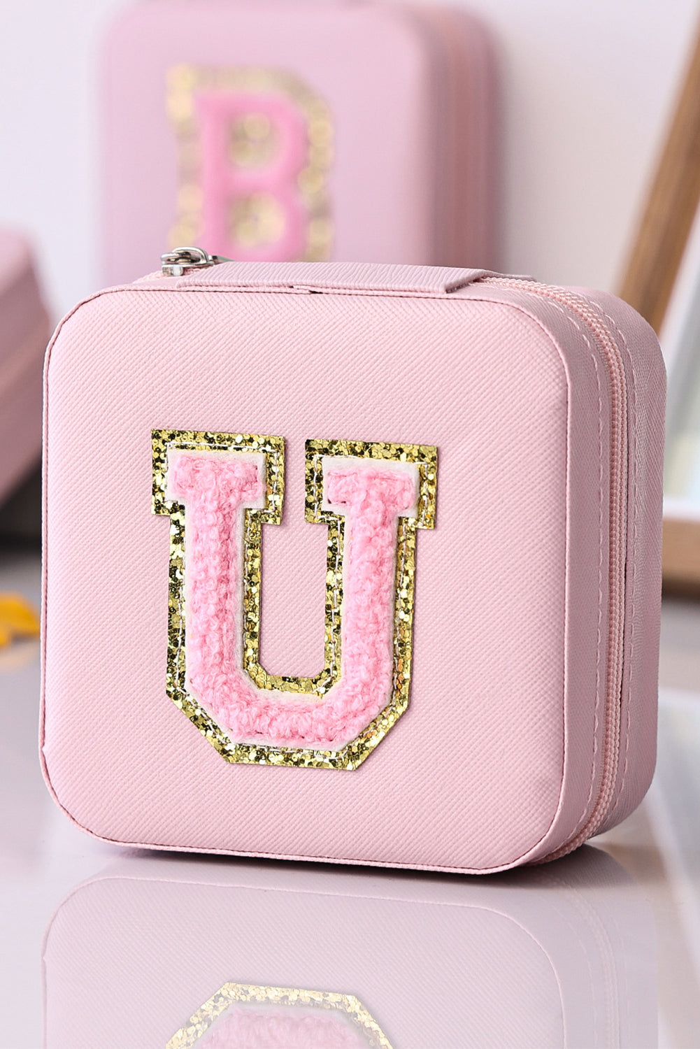 Pink Portable Chenille U Small Jewelry Box