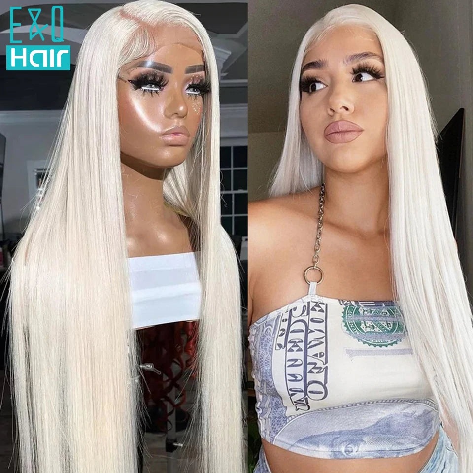 Platinum Blonde Lace Front Wig Human Hair Straight Brazilian Remy Hair HD Transparent Lace