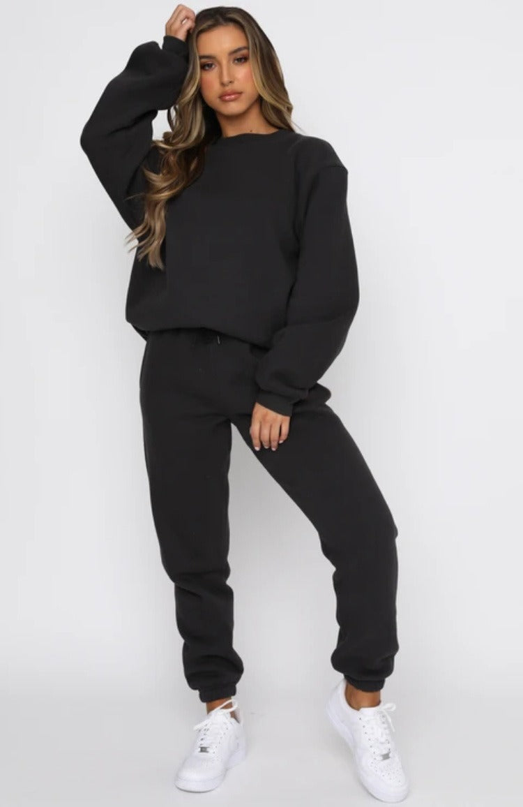 Round Neck Pullover Pants Women's and Casual Long Sleeve Sweater Set