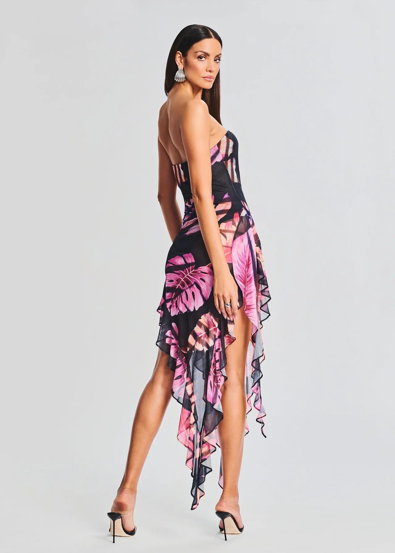 Slim dress printed flowers and palms patterns