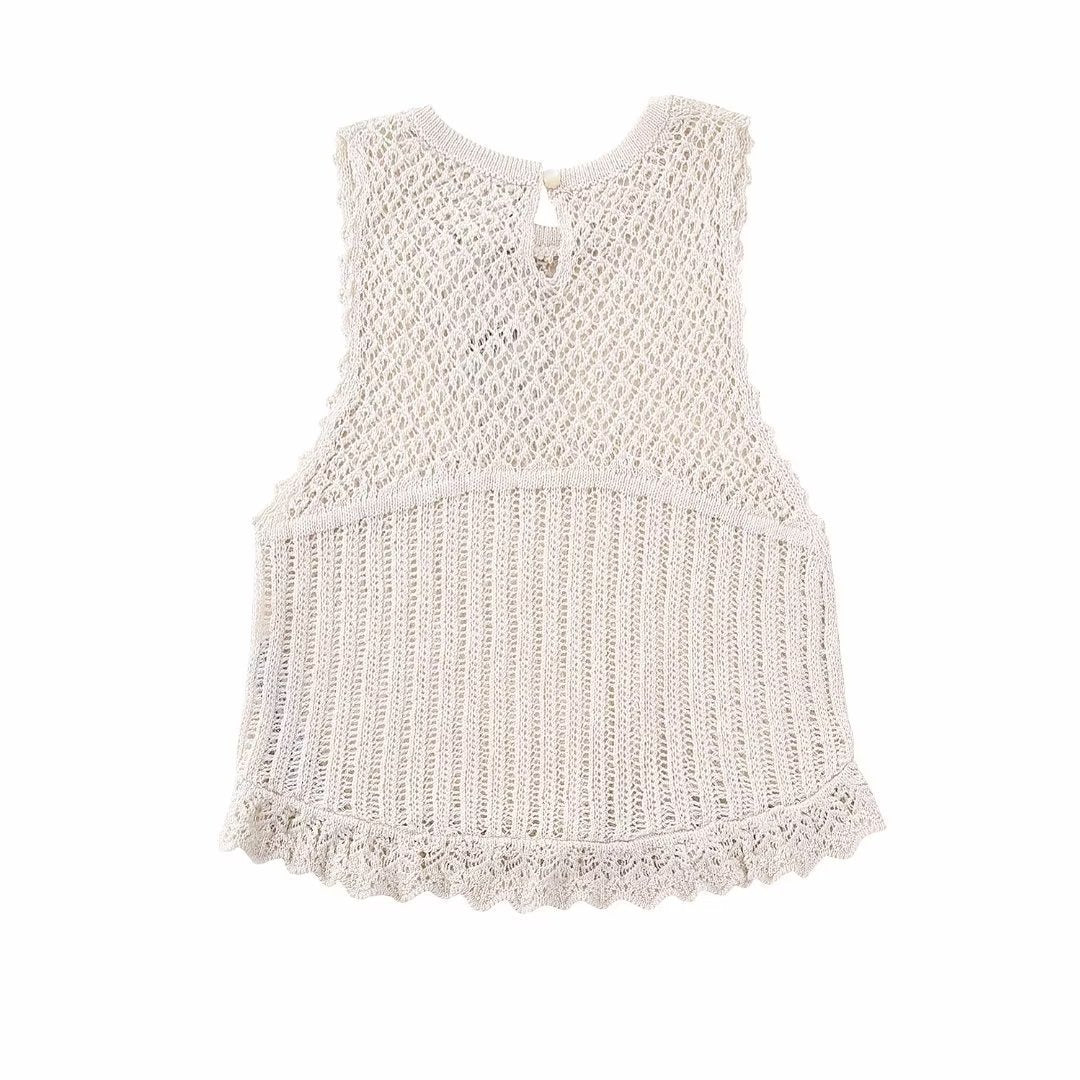 Style Round Neck Sleeveless Knitted Tank Top