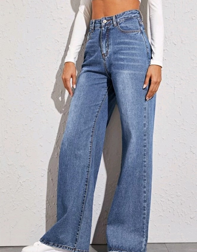 High Waist Loose Jeans For Women Fashion Casual Denim Wide Leg Pants Street Casual Trousers