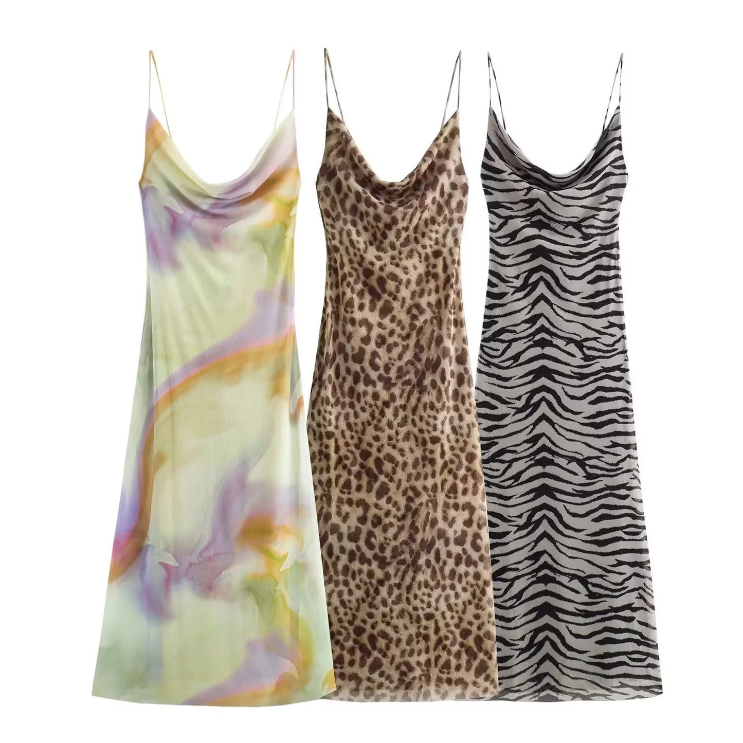 Animal print suspender dress for women