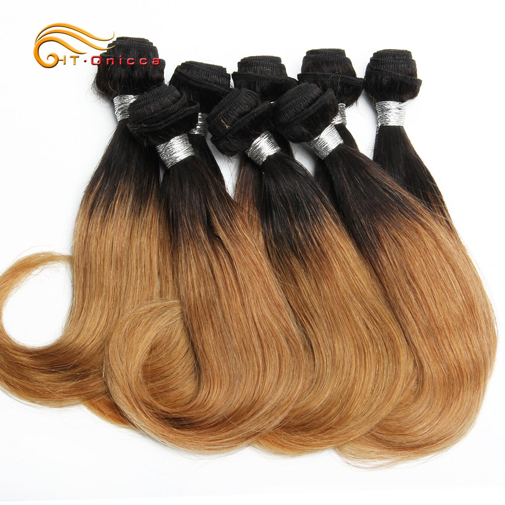 Curly Hair Brazilian Remy Human Hair 8 Bundles Short Hair Extension Ombre