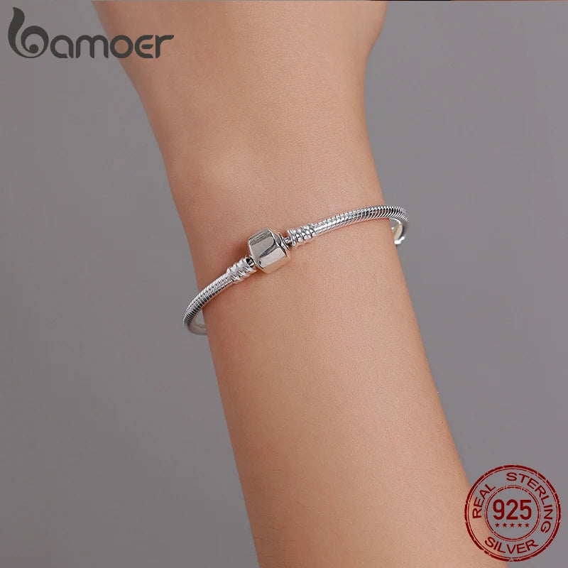 BAMOER TOP SALE Authentic 100% 925 Sterling Silver Snake Chain Bangle & Bracelet for Women Luxury Jewelry 17-22CM PAS902