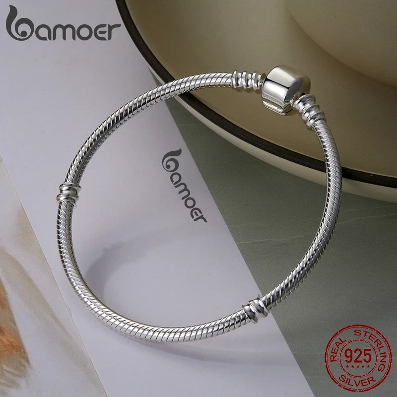 BAMOER TOP SALE Authentic 100% 925 Sterling Silver Snake Chain Bangle & Bracelet for Women Luxury Jewelry 17-22CM PAS902