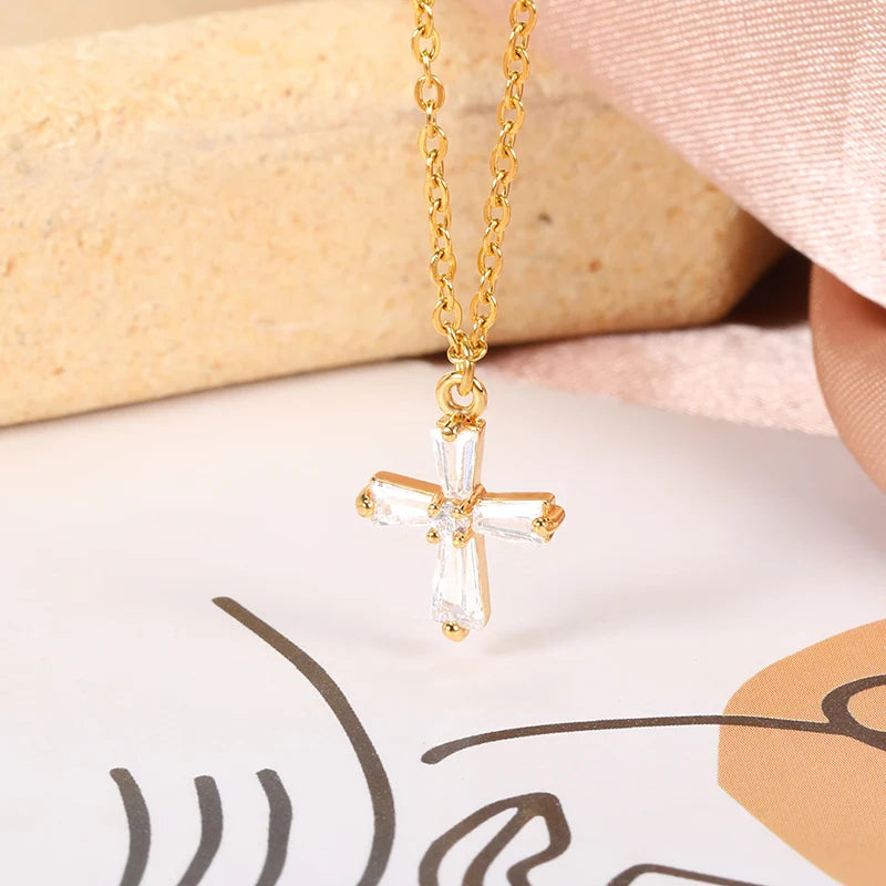 High Quality Zircon Cross Necklace For Women Hip Hop Jewelry Stainless Steel Pendant Chain Fashion Jewelry Christmas Gift 2022