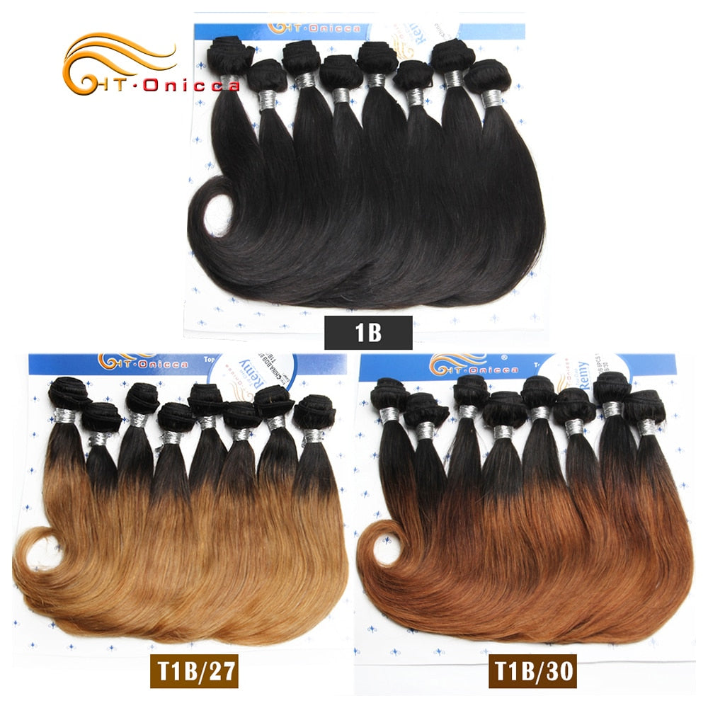 Curly Hair Brazilian Remy Human Hair 8 Bundles Short Hair Extension Ombre