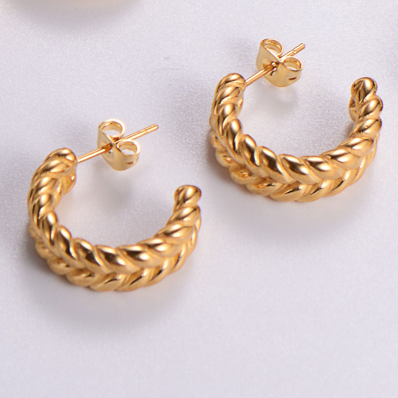 Round Half Circle Crescent Hollow Stainless Steel Earrings