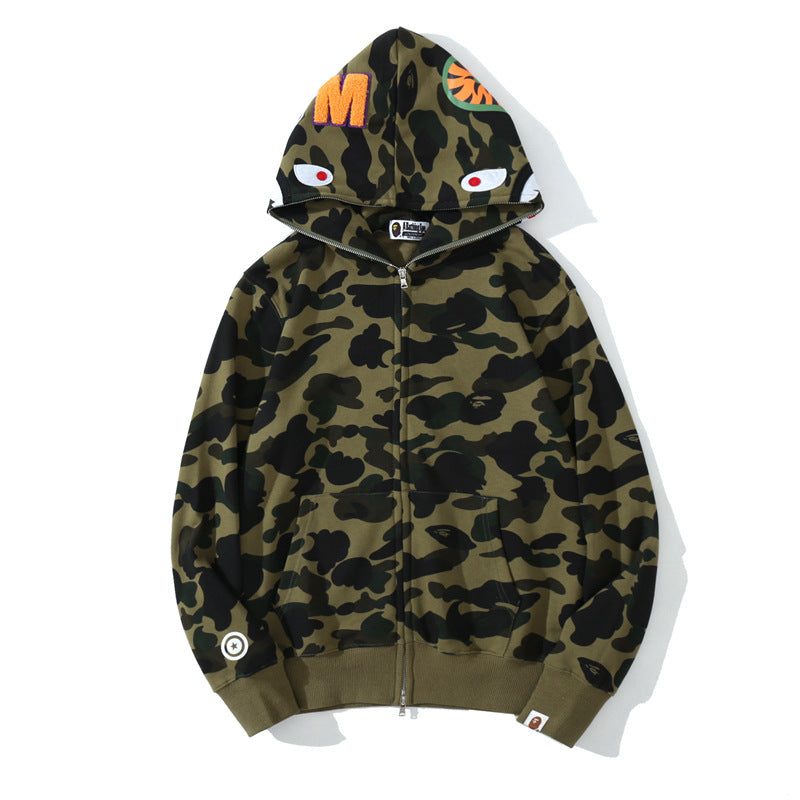 Classic Shark Camouflage Hooded Cardigan Zipper Terry