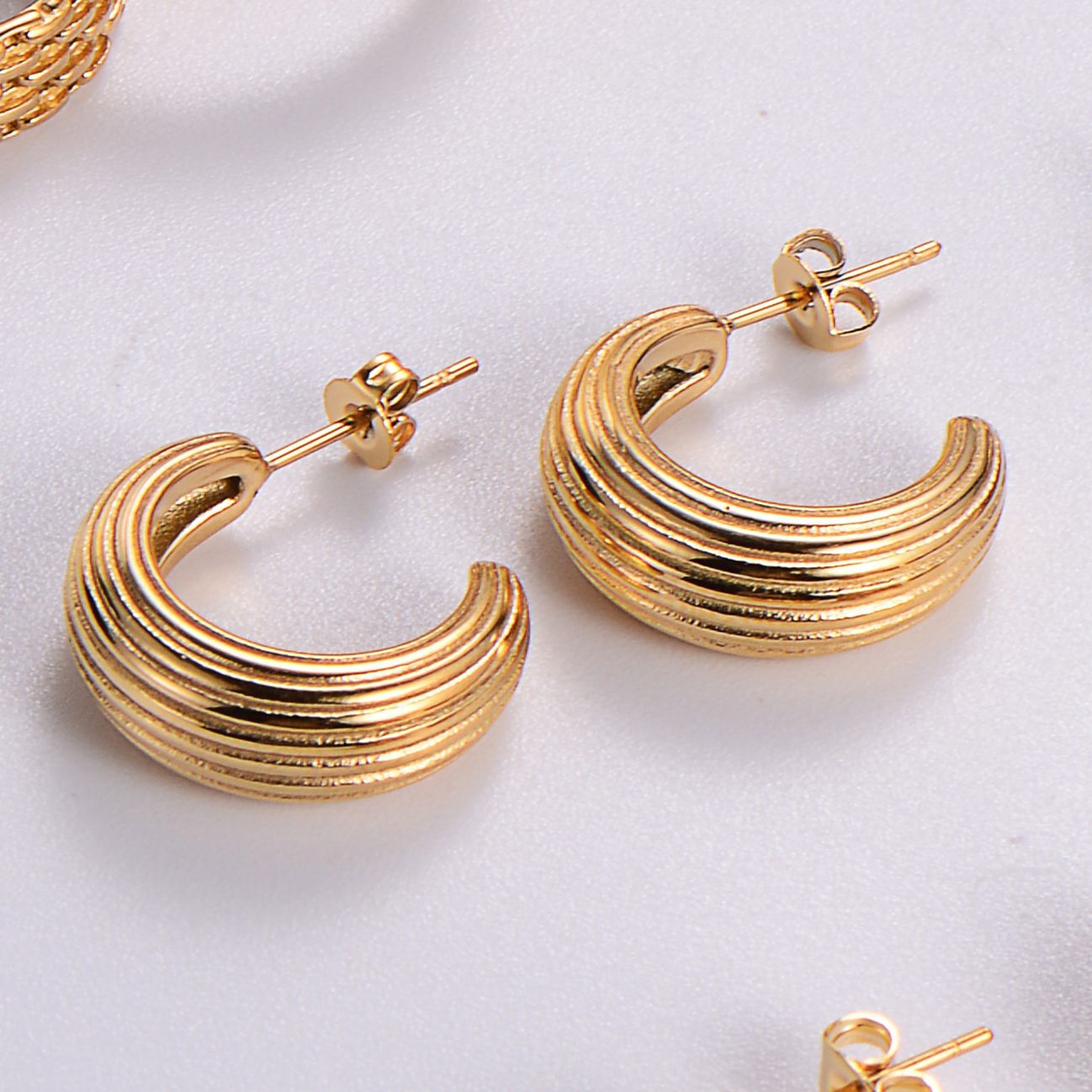 Round Half Circle Crescent Hollow Stainless Steel Earrings