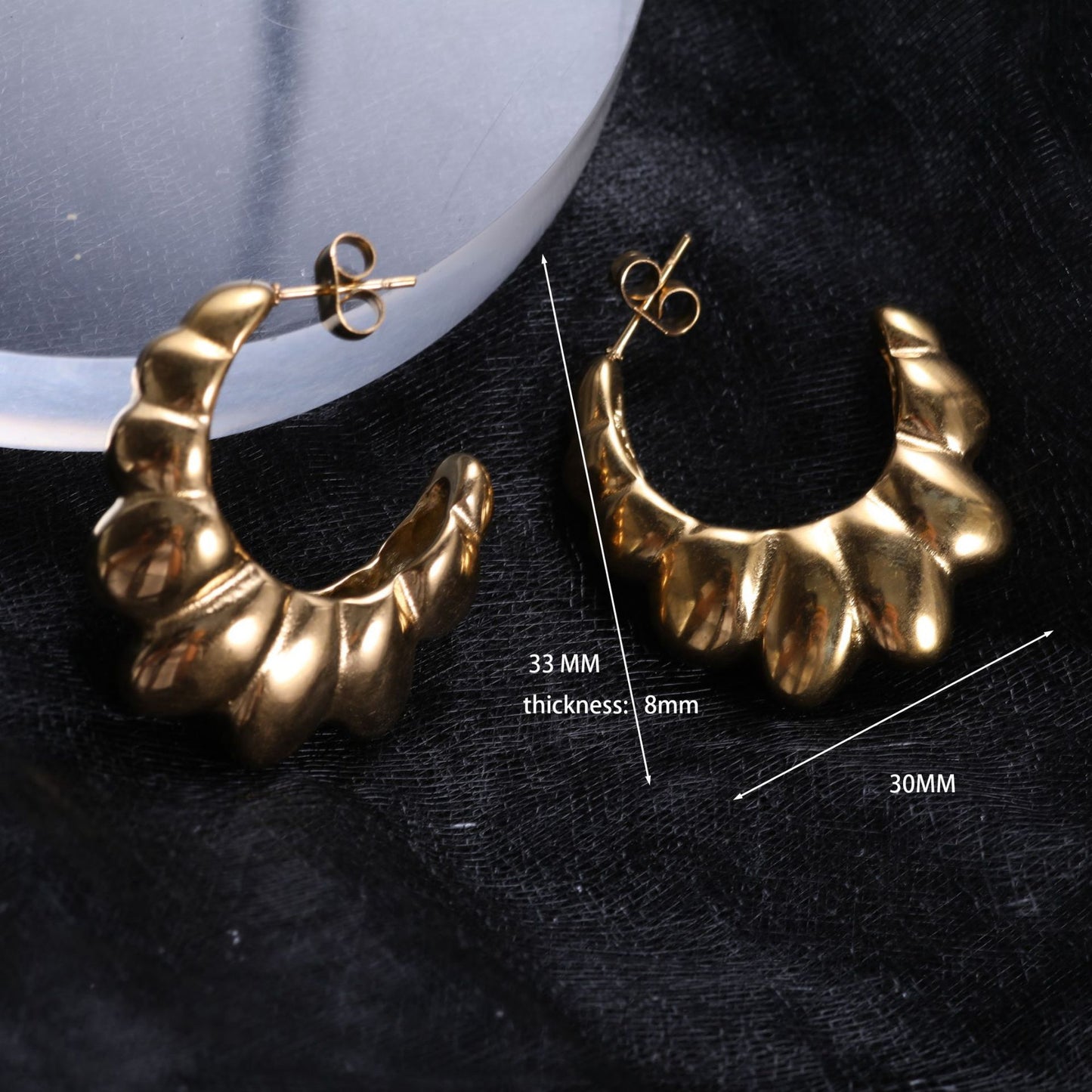 Round Half Circle Crescent Hollow Stainless Steel Earrings