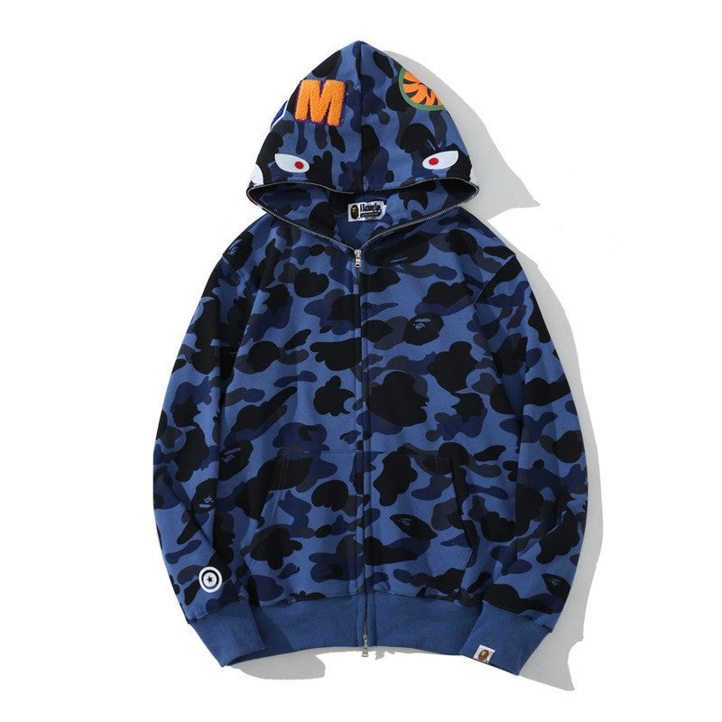 Classic Shark Camouflage Hooded Cardigan Zipper Terry