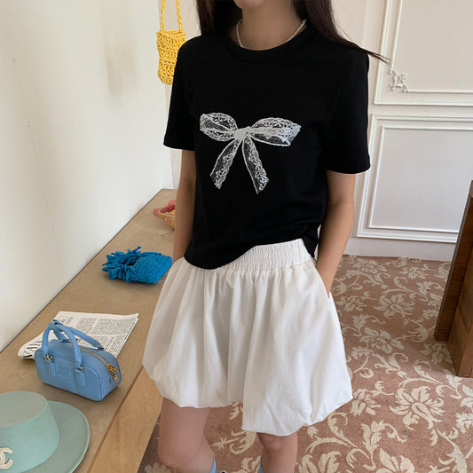 Women's  Lace Bow Short Sleeve