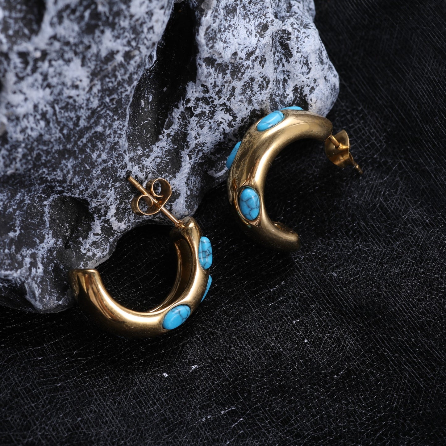 Round Half Circle Crescent Hollow Stainless Steel Earrings