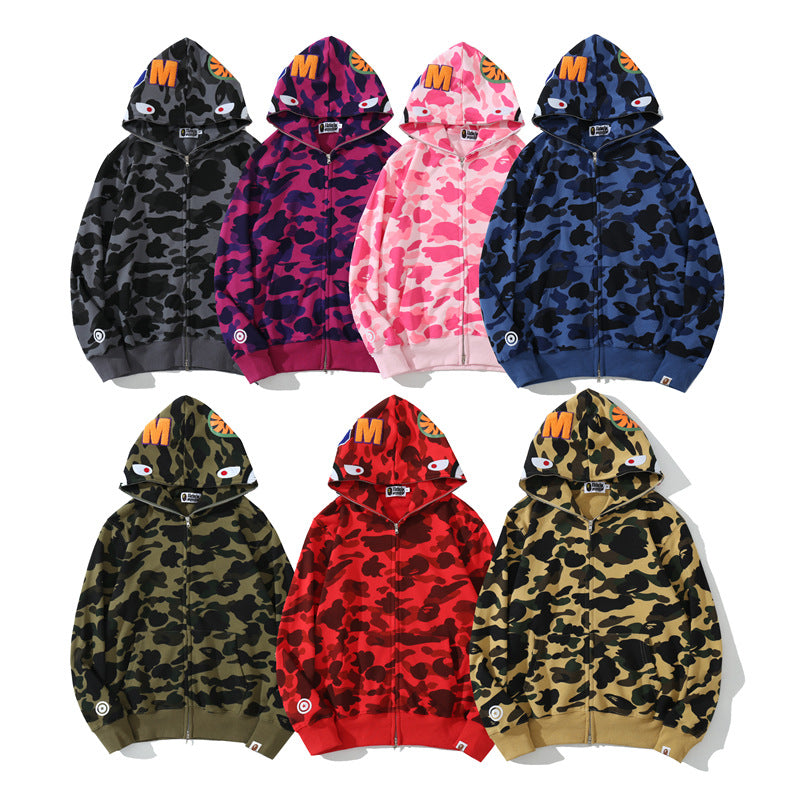 Classic Shark Camouflage Hooded Cardigan Zipper Terry