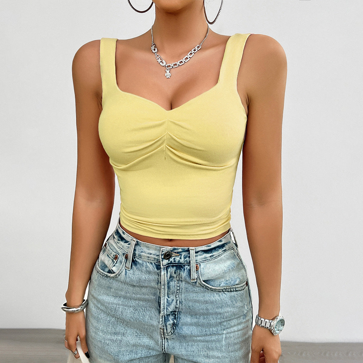 Women'sSolid Color Slim-fit Twist Strap Top