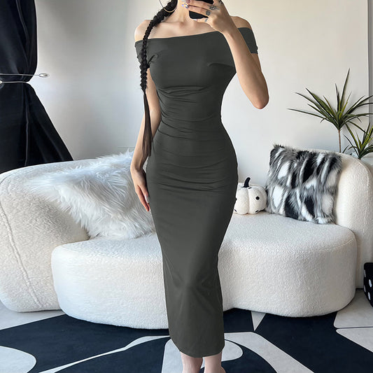 Fashion One-word Hollow Backless High Waist Slim Fit Dress