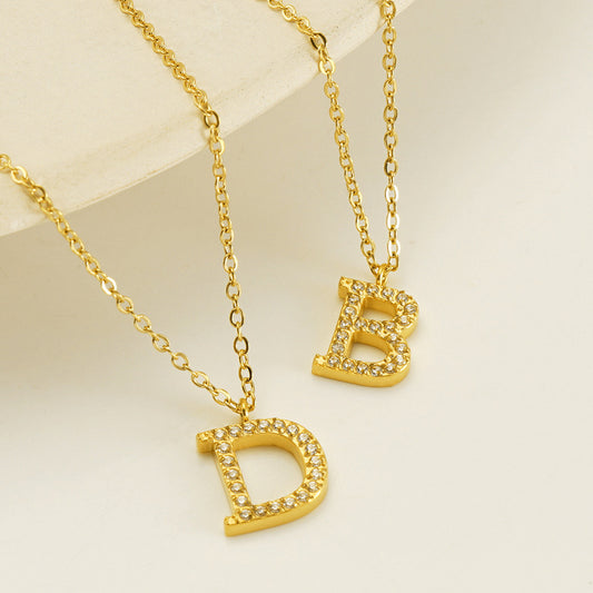 Stainless Steel Diamond-filled 26 English Letter Pendant Necklace