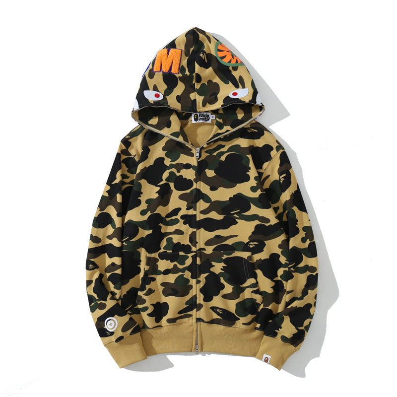 Classic Shark Camouflage Hooded Cardigan Zipper Terry