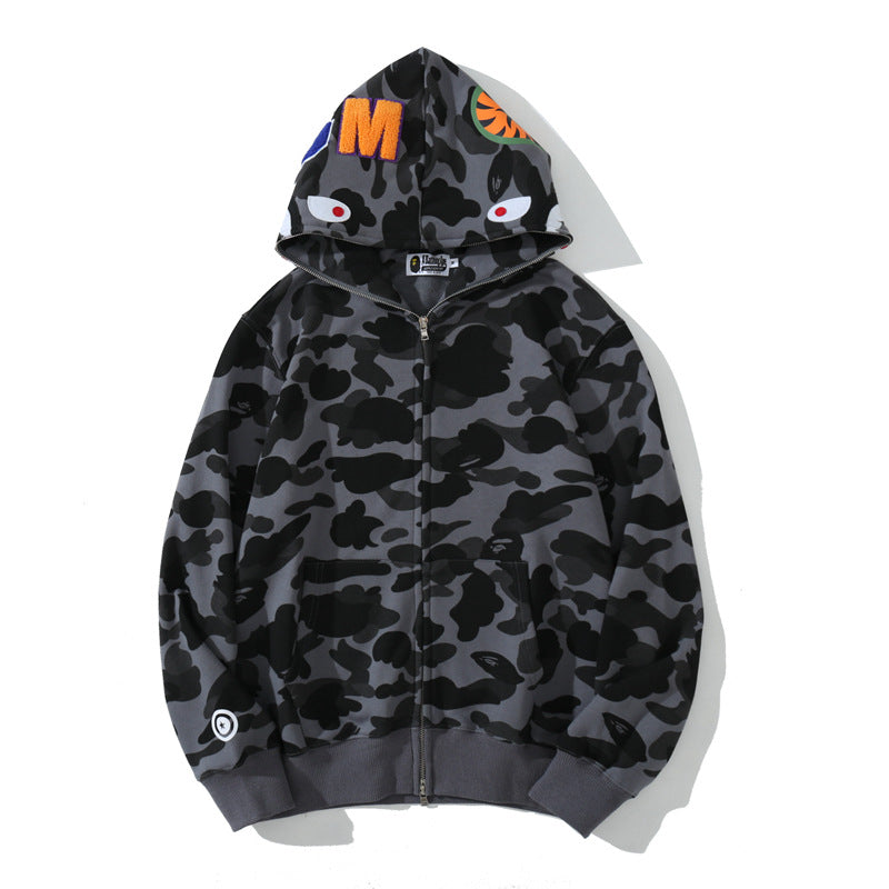 Classic Shark Camouflage Hooded Cardigan Zipper Terry