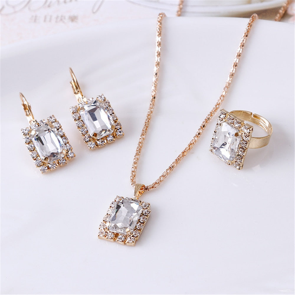 Exquisite Double Heart Necklace Earrings Bracelet Jewelry Set Charm Ladies Jewelry Fashion Bridal Accessory Set Romantic Gifts