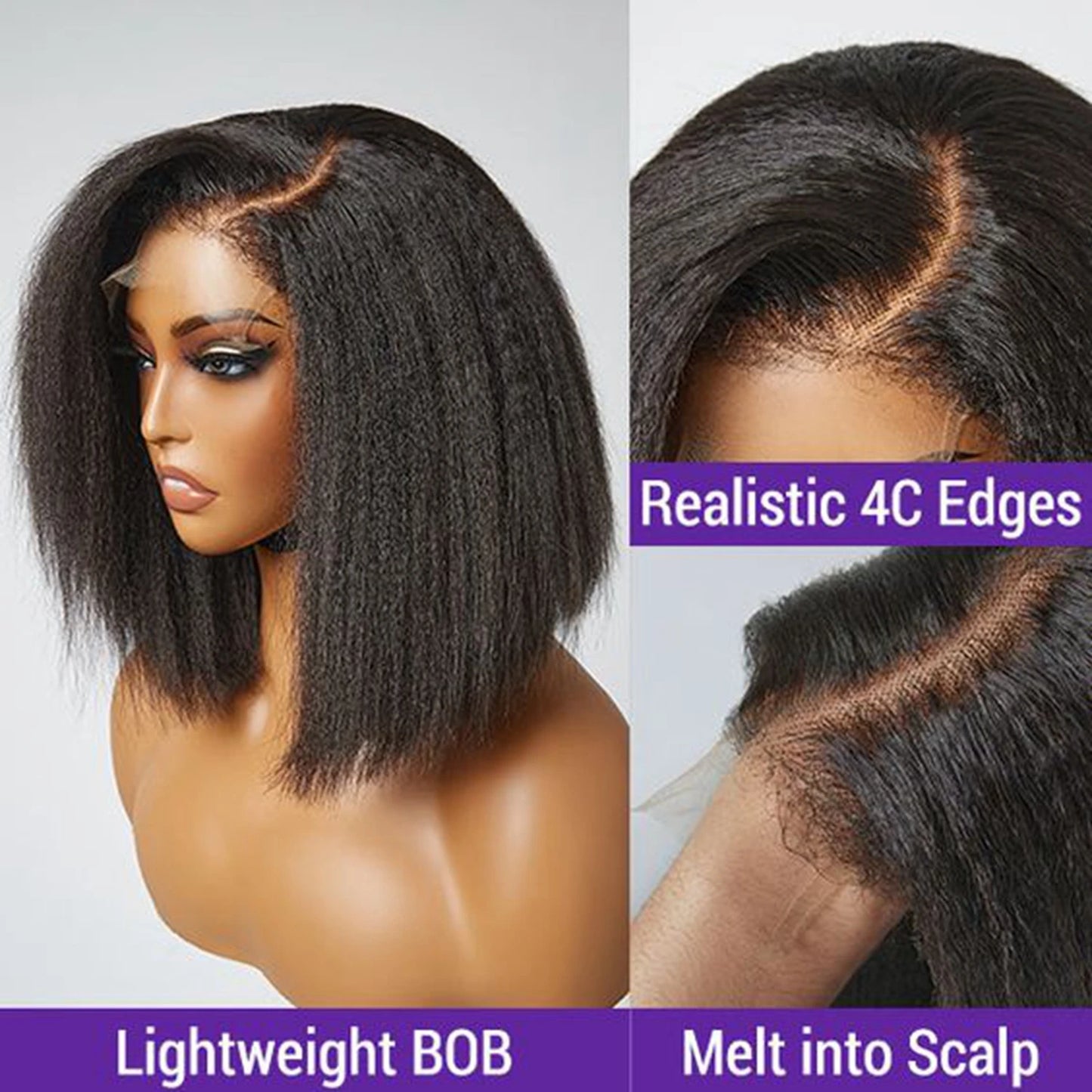 Short Bob Wig Kinky Straight Lace Front Human Hair