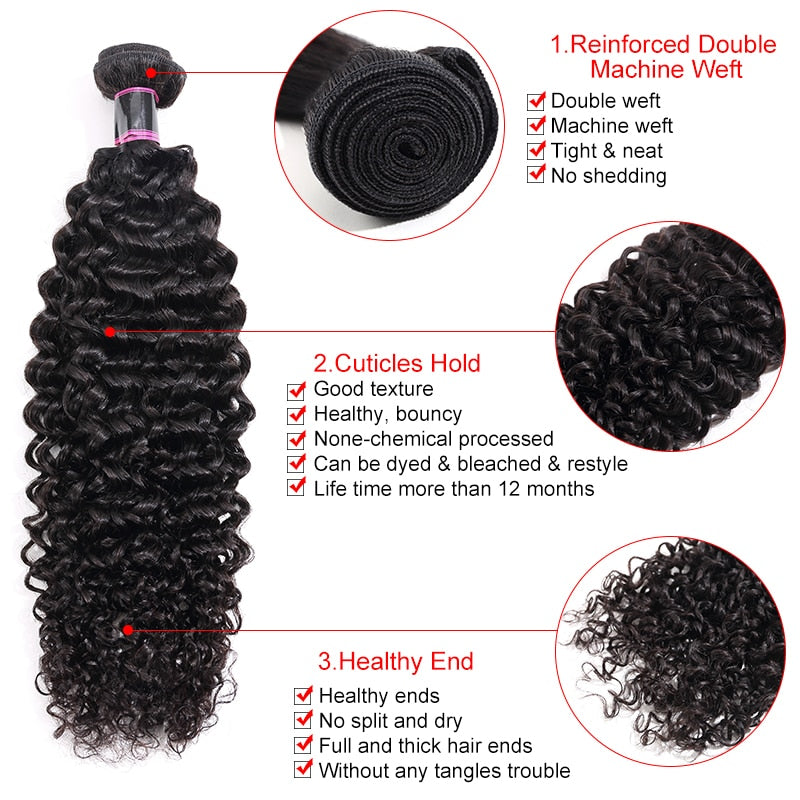 Brazilian Human Hair Bundles Full Thick Curls 8 - 28 Inches Hair Extensions