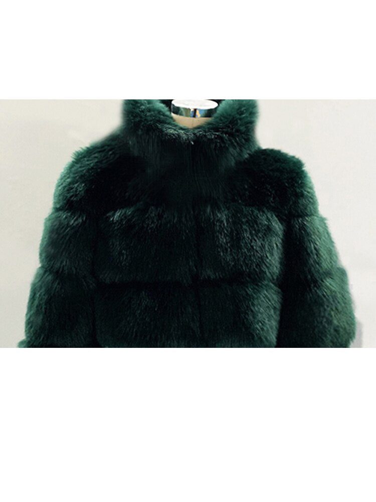 ZADORIN New Fashion Short Winter Faux Fox Fur Coat Women Luxury Stand Fur Collar Thick Warm Furry Jacket Faux Fur Cropped Top