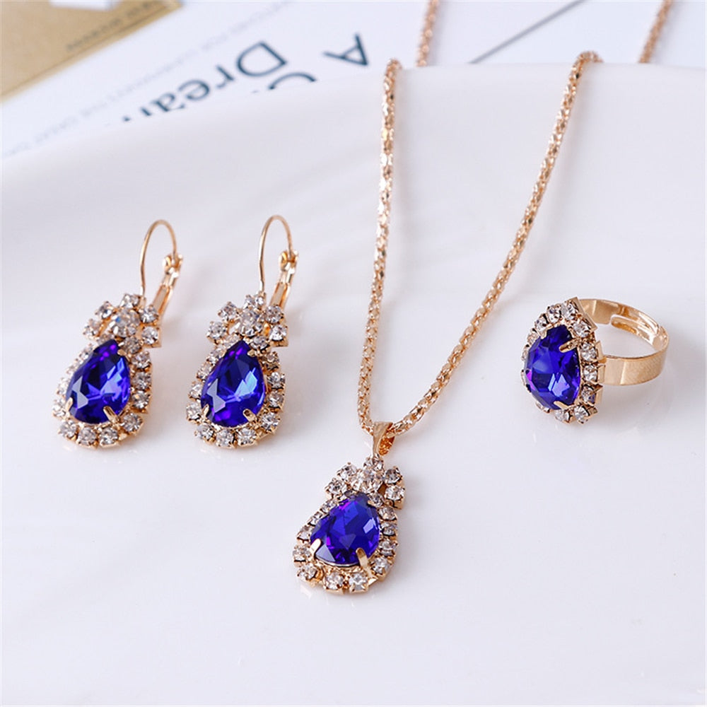 Exquisite Double Heart Necklace Earrings Bracelet Jewelry Set Charm Ladies Jewelry Fashion Bridal Accessory Set Romantic Gifts