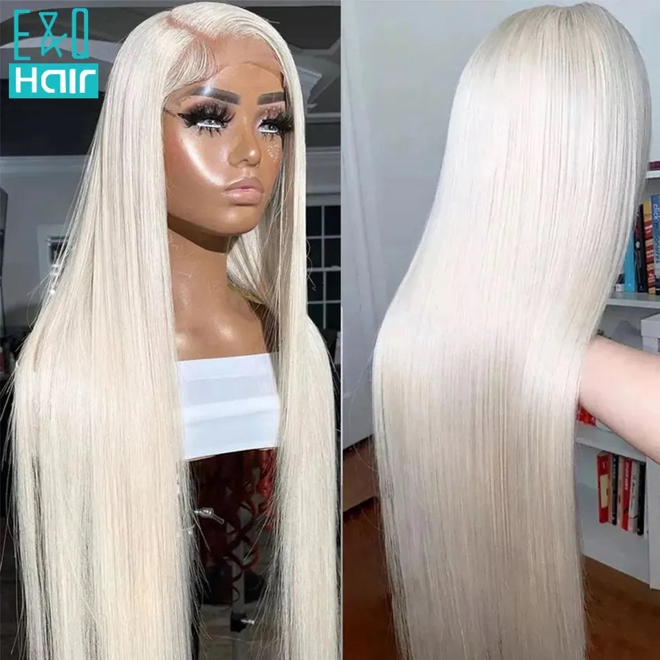 Platinum Blonde Lace Front Wig Human Hair Straight Brazilian Remy Hair HD Transparent Lace