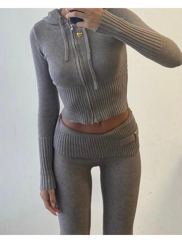 Tossy Knit Fashion 2 Piece-Set Trousers Hoodie Tracksuit Women Crop top Knitwear And Women's Pants sets