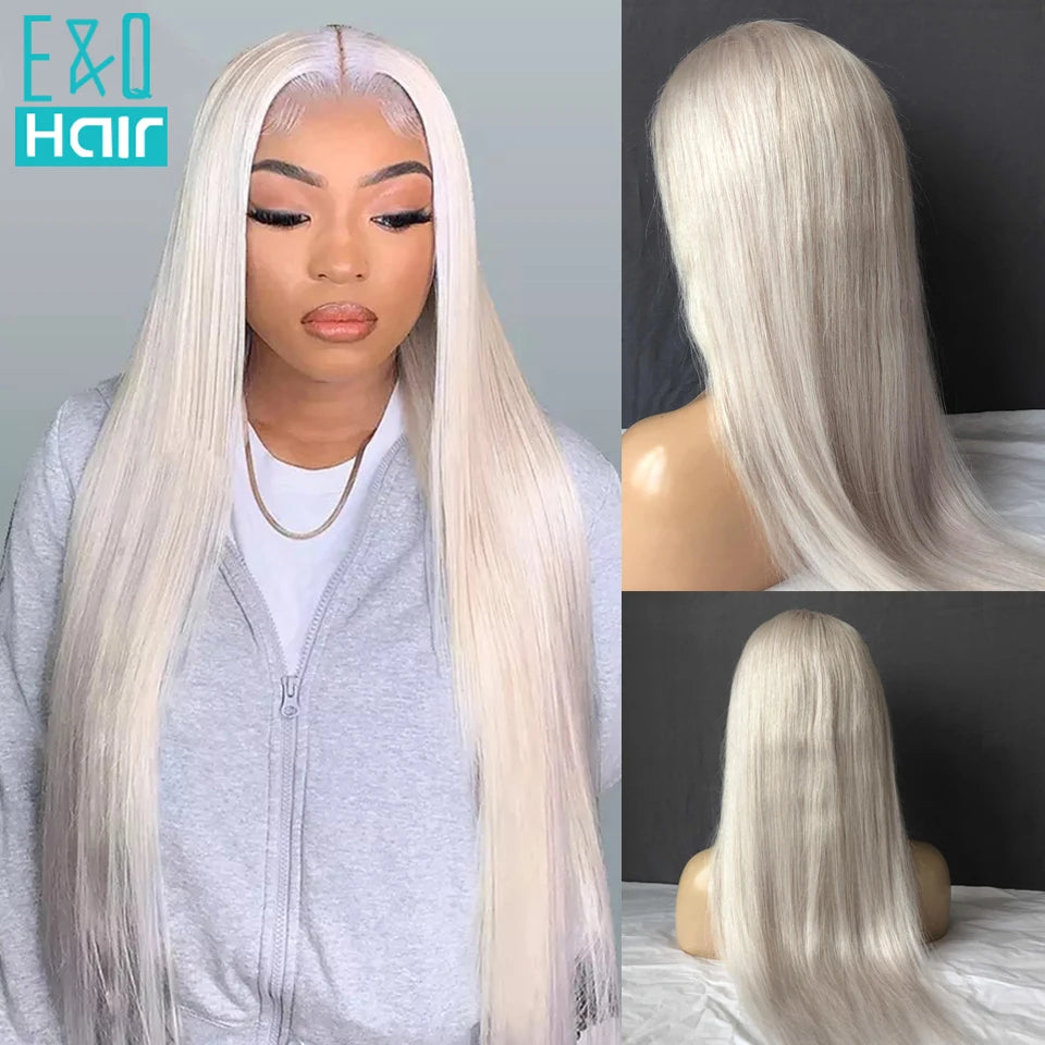 Platinum Blonde Lace Front Wig Human Hair Straight Brazilian Remy Hair HD Transparent Lace