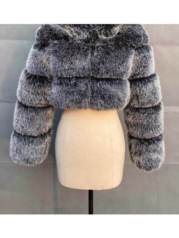 ZADORIN New Fashion Short Winter Faux Fox Fur Coat Women Luxury Stand Fur Collar Thick Warm Furry Jacket Faux Fur Cropped Top