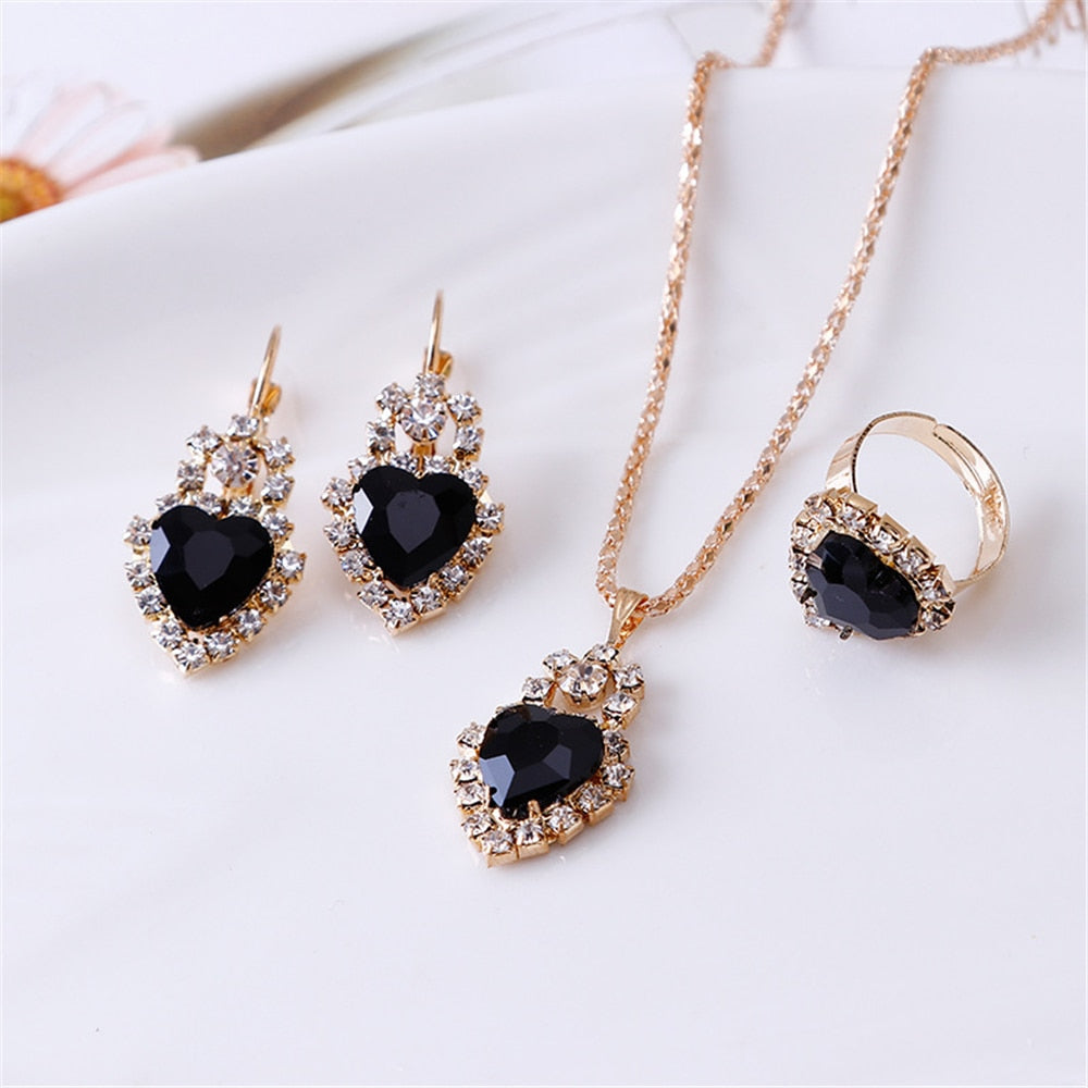 Exquisite Double Heart Necklace Earrings Bracelet Jewelry Set Charm Ladies Jewelry Fashion Bridal Accessory Set Romantic Gifts