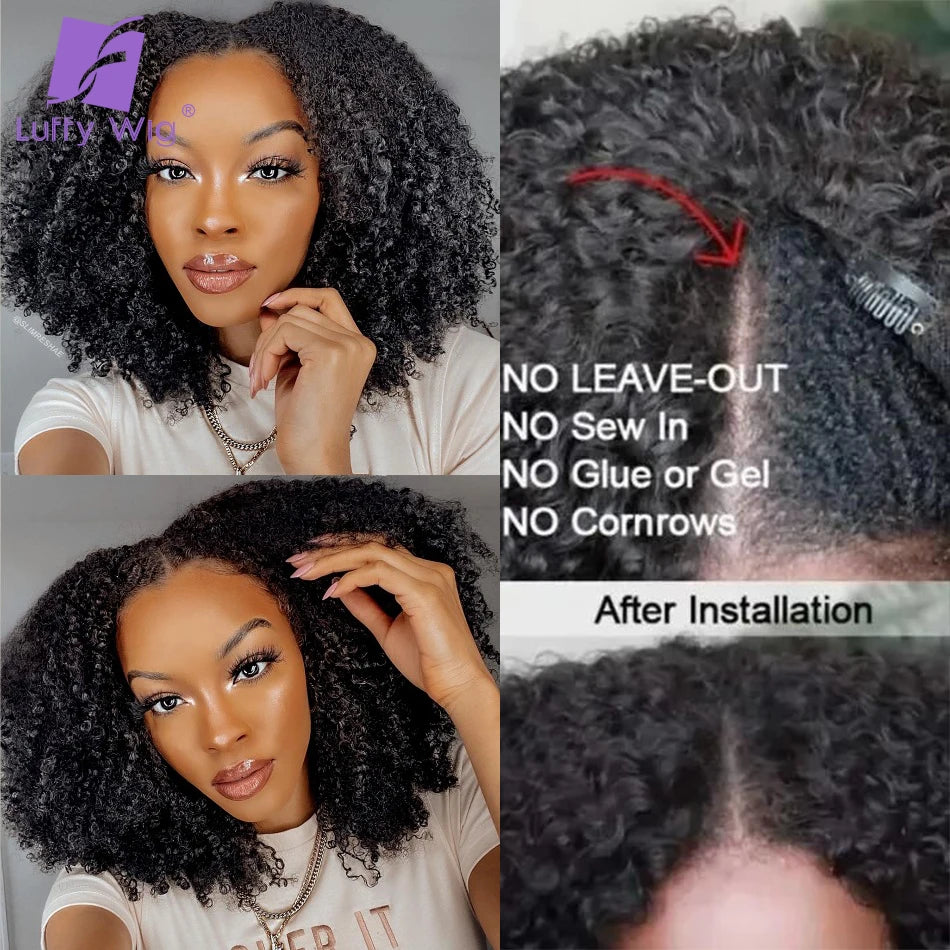 Afro Kinky Curly Human Hair V Part Wig