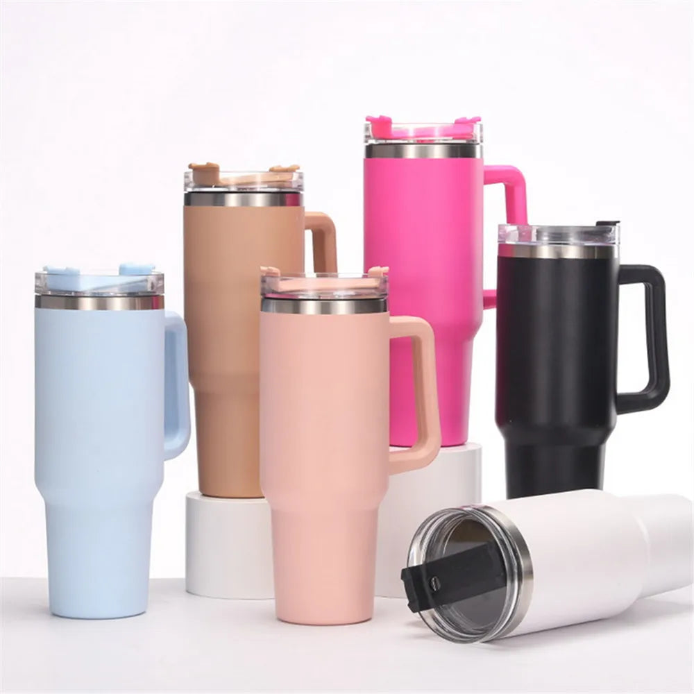 40 oz Tumbler With Handle Insulated Mug With Straw Lids Stainless Steel Coffee Termos Cup In-Car Vacuum Flasks Bottle with logo