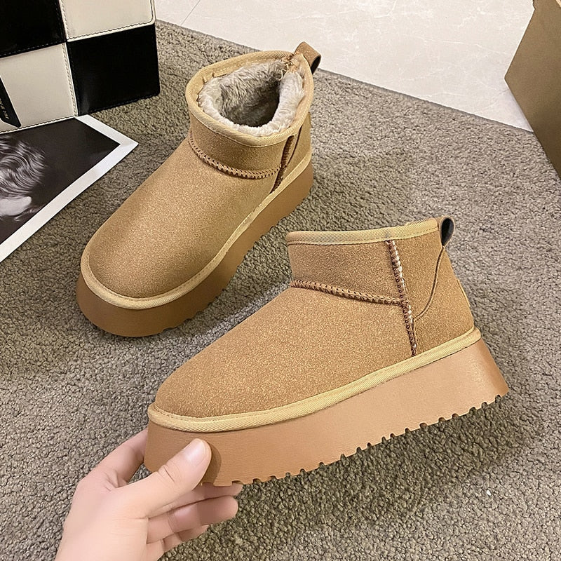 Winter Women Short Plush Warm Snow Boots Casual Shoes 2022 New Suede Fur Chelsea Ankle Boots Flats Platform Ladies Shoes Botas